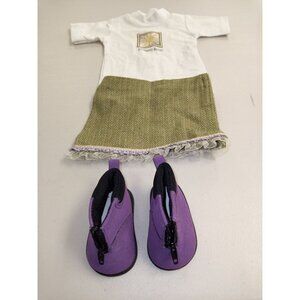American Girl Doll Go Anywhere Skirt and Purple Zip Up Boots and Puerto Rico Top